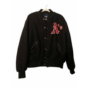 Oakland Athletics Holloway Mens Bomber Jacket Black Pockets Lined Snap Buttons L